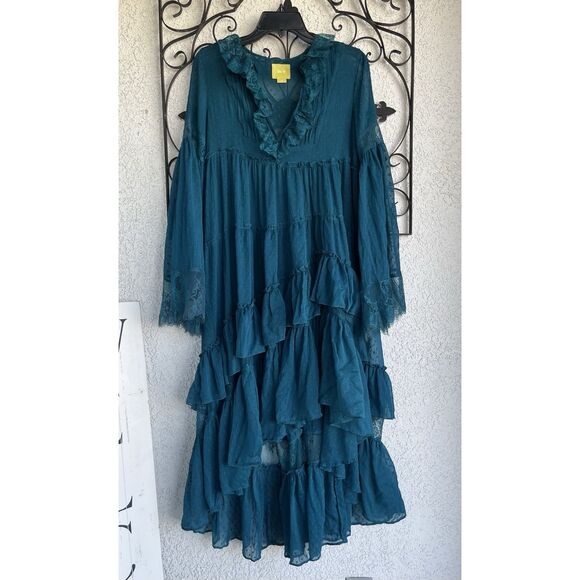 Maeve By Anthropologie Meadow Ruffle Dress - Size XS - Teal - Picture 5 of 10